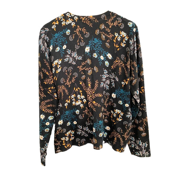 Charter Club - black with flowers button front cardigan, women size L - Picture 4 of 4
